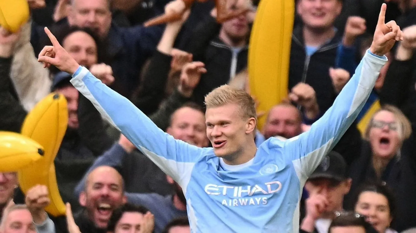 Erling Haaland celebrates scoring against Ipswich. Photo: BBC Sport