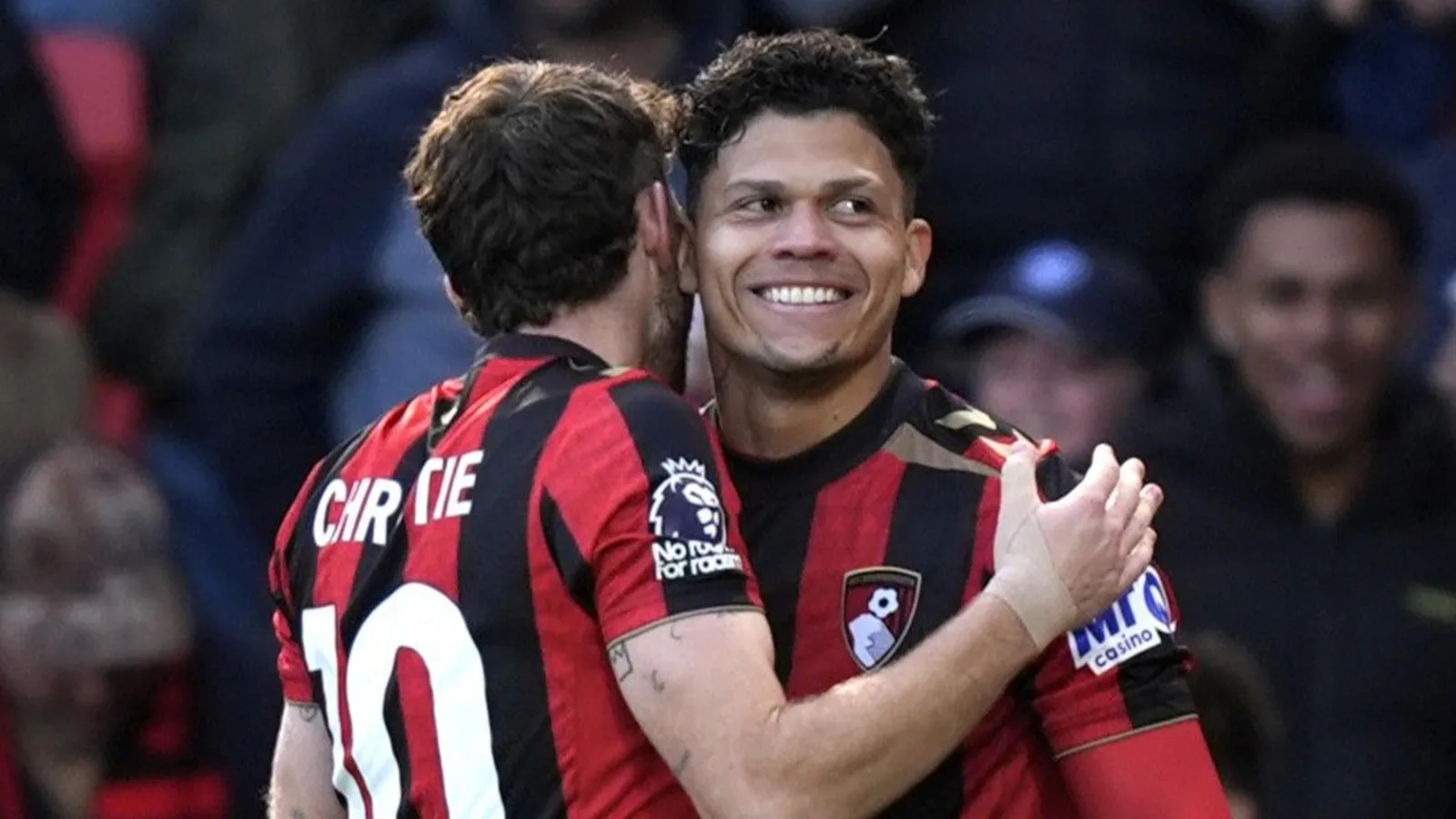 Evanilson and Ryan Christie celebrate for Bournemouth. Photo: BBC Sport