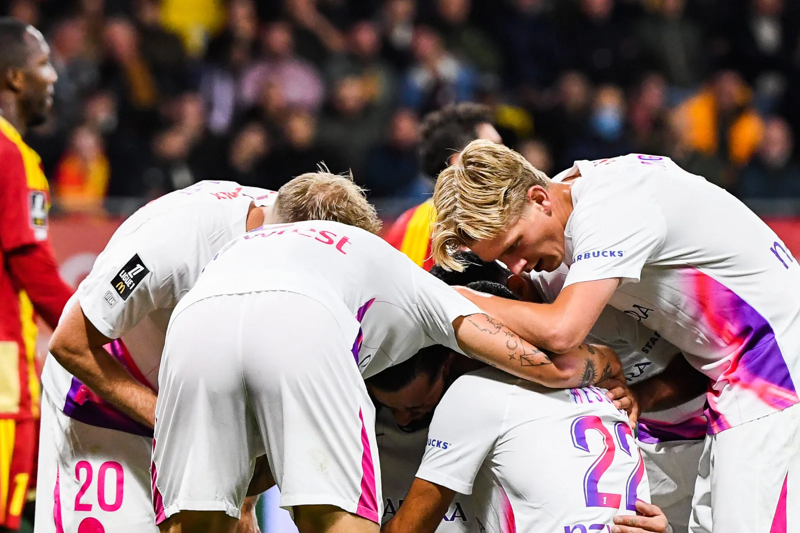 Toulouse players celebrate at Le Mans. Photo: Icon Sport via Footeo