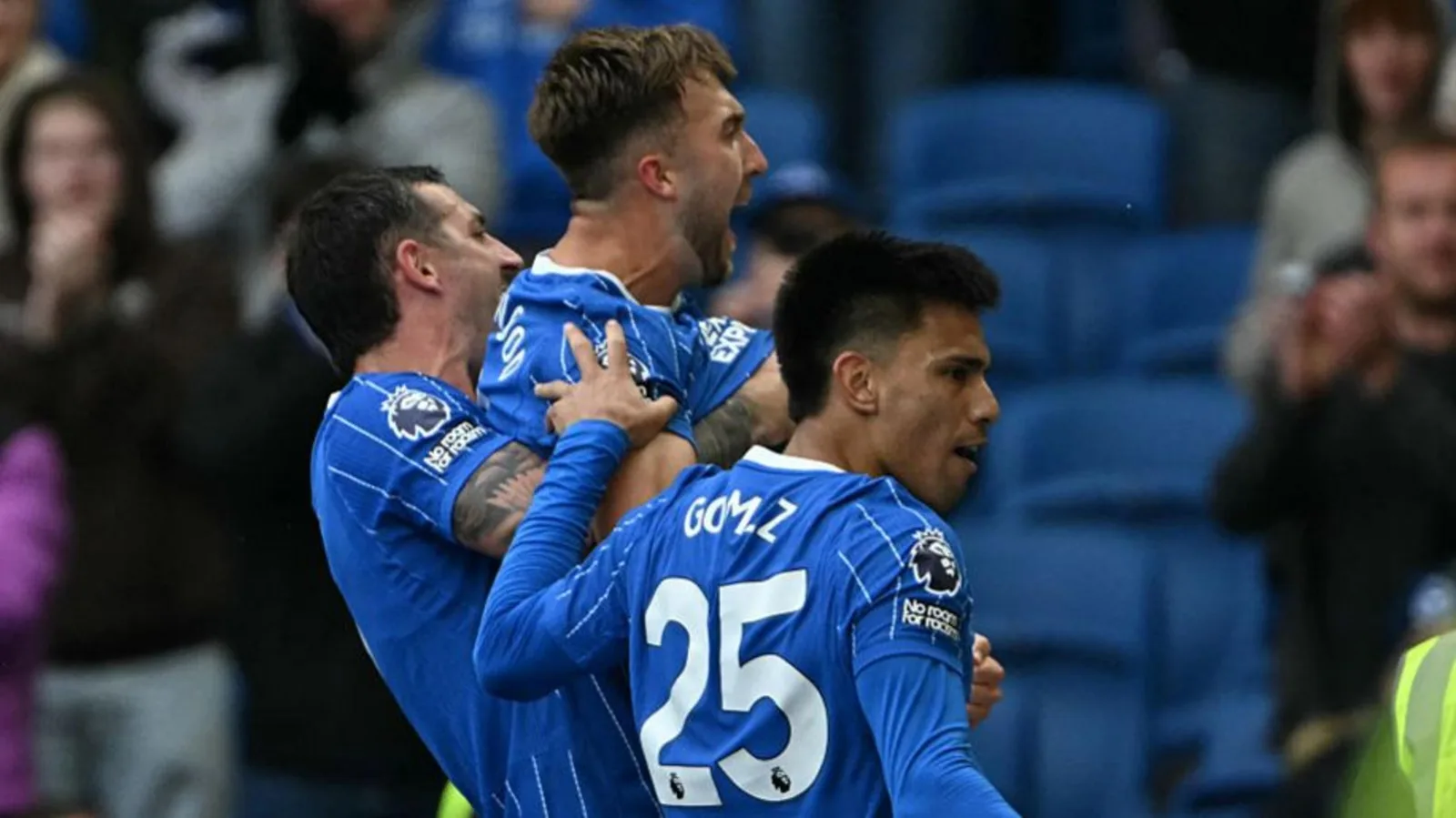 Brighton players celebrate against Crystal Palace. Photo: BBC Sport