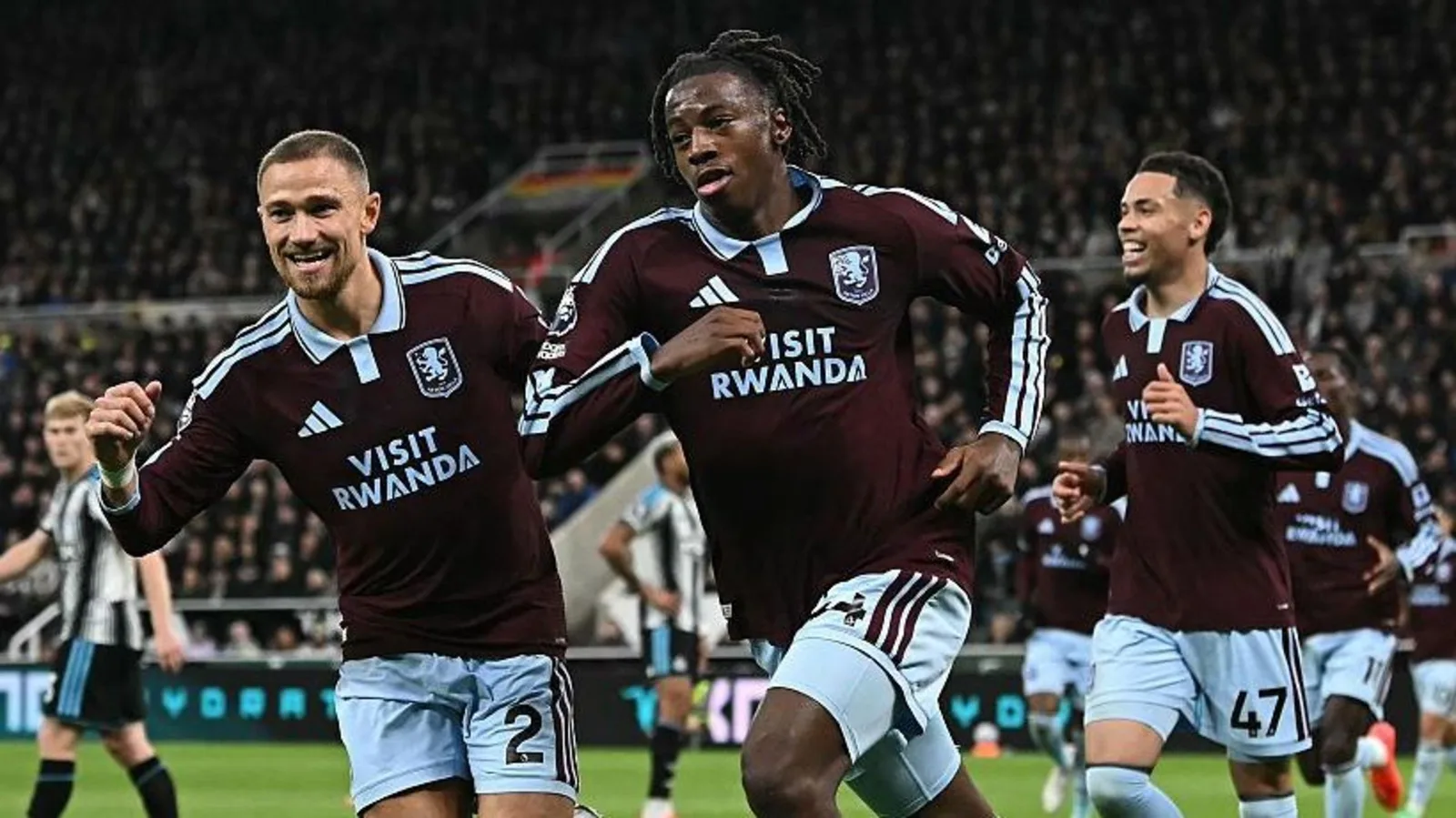 Aston Villa players celebrate at Newcastle. Photo: BBC Sport