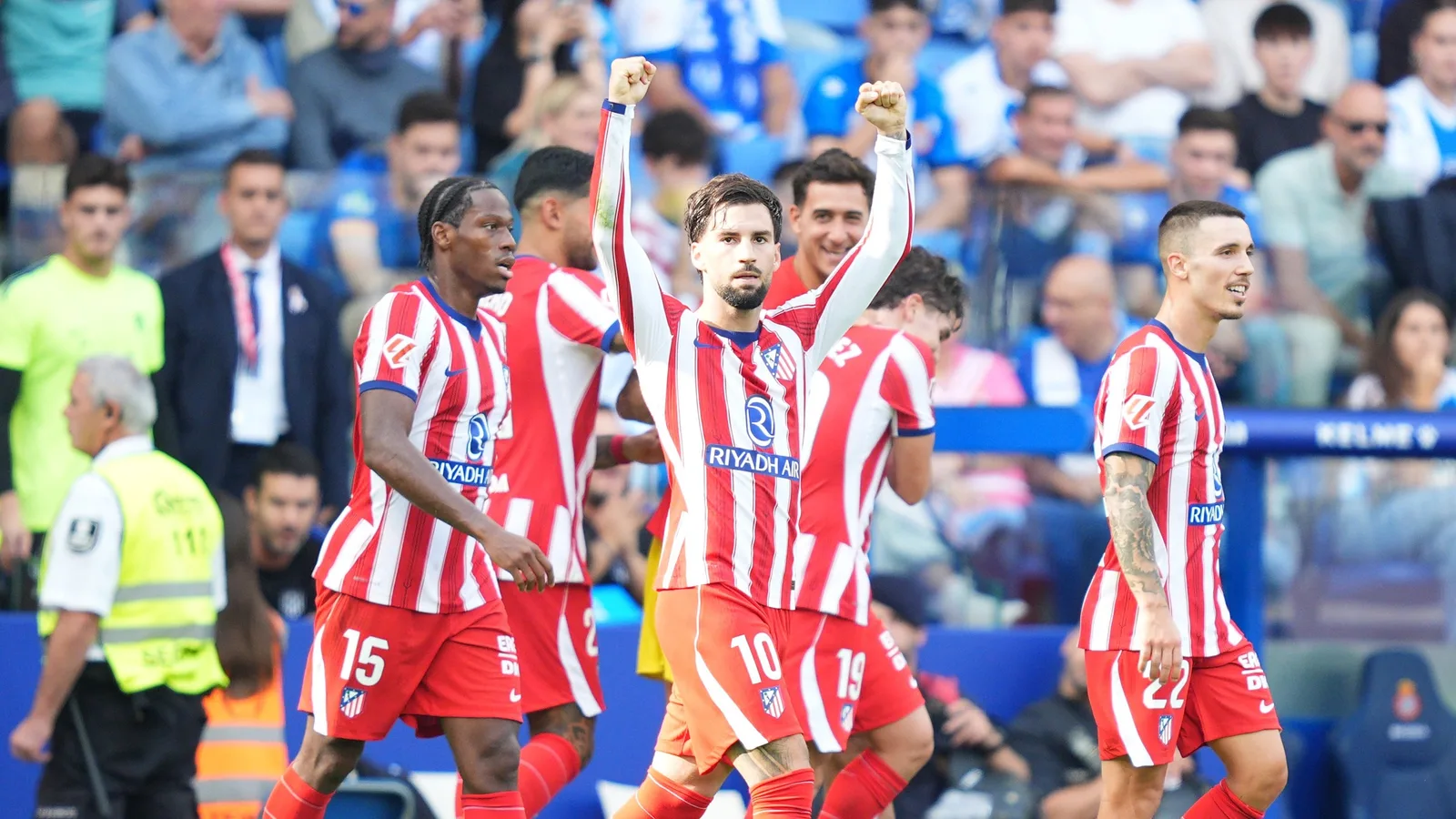 Atlético Madrid players celebrate at Espanyol. Photo: RDS